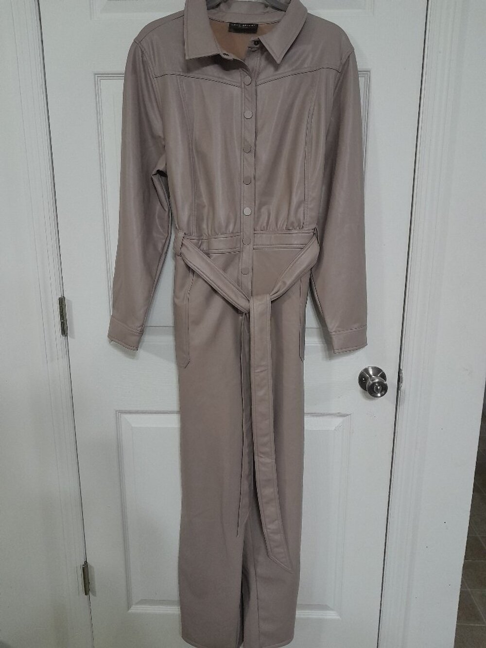 Lane Bryant Long-Sleeve Stretch Faux-Leather Jumpsuit, size 20.